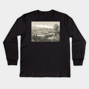 Oxford, city of dreaming spires, England, seen from the Abingdon Road, 19th century scene Kids Long Sleeve T-Shirt